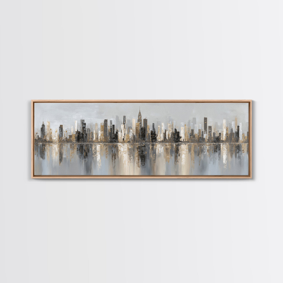 Black and White City Skyline Silhouette Canvas Print, Office Art, Trendy Wall Art, Office Decor, Focus, Minimalist Decor, OFF-3x1-93