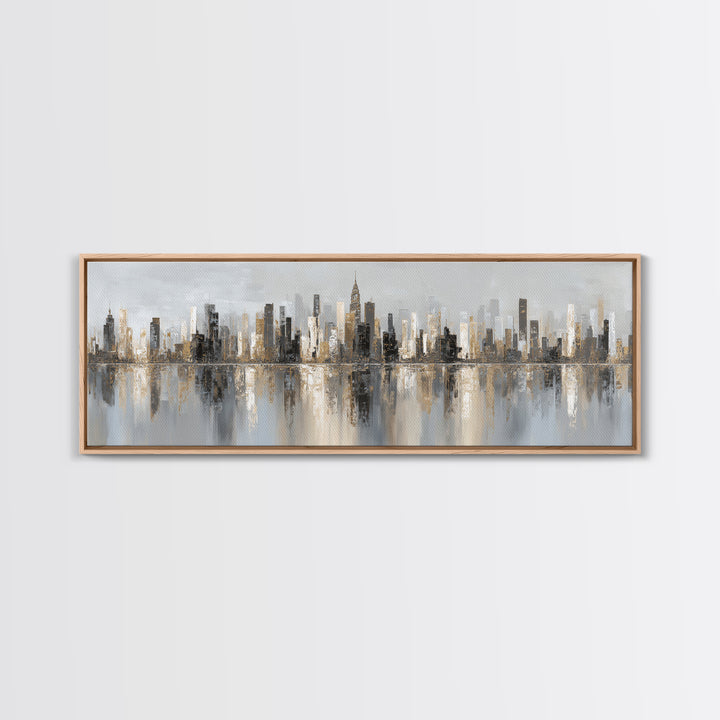 Black and White City Skyline Silhouette Canvas Print, Office Art, Trendy Wall Art, Office Decor, Focus, Minimalist Decor, OFF-3x1-93