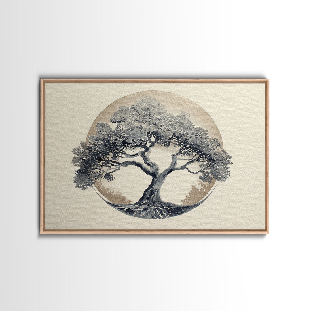Ink Wash Tree Symbolizing Stability Framed Canvas Print, Office Art, Printable Wall Art, Office Decor, Fine Art, Focus, OFF-3x2-18