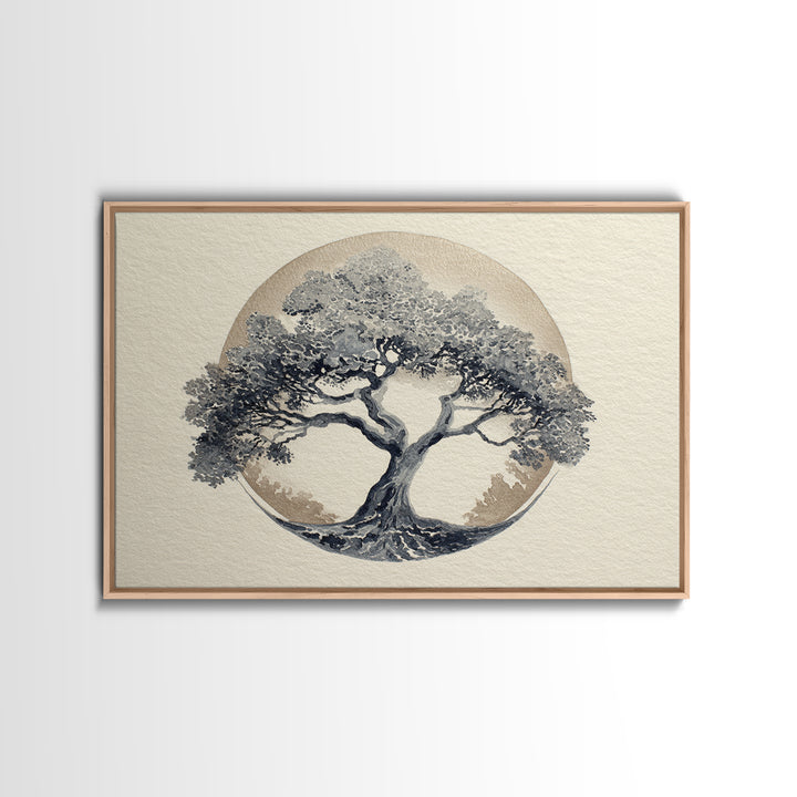 Ink Wash Tree Symbolizing Stability Framed Canvas Print, Office Art, Printable Wall Art, Office Decor, Fine Art, Focus, OFF-3x2-18