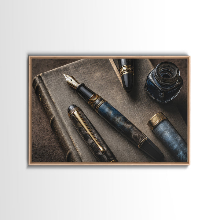 Fountain Pen and Notebook Still Life Without Framed Canvas Print, Office Art, Decor, Office Decor, Fine Art, Focus, Wall Prints, OFF-3x2-2