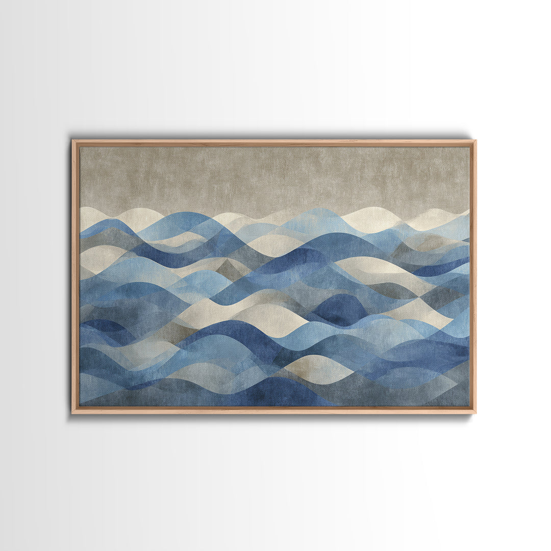 Blue Abstract Wave Pattern for Focus Canvas Print, Office Art, Ai Art, Office Decor, Abstract Art, Focus, Trendy Wall Art, OFF-3x2-21