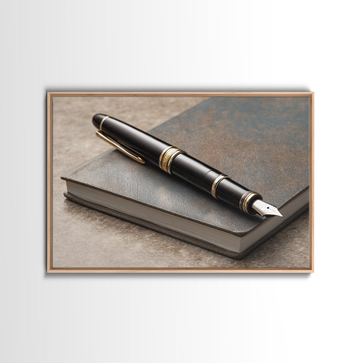 Fountain Pen and Notebook Still Life Without Canvas Print, Office Art, Office Decor, Watercolor Art, Focus, Abstract Wall Art, OFF-3x2-26