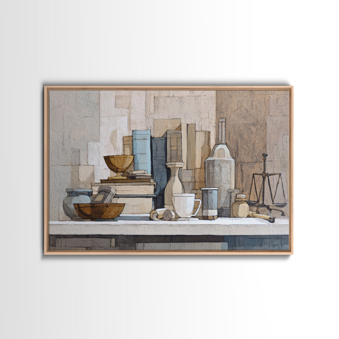 Books and Coffee Still Life Canvas Print, Office Art, Living Room Decor, Office Decor, Oil Painting, Focus, Fine Art Print, OFF-3x2-37