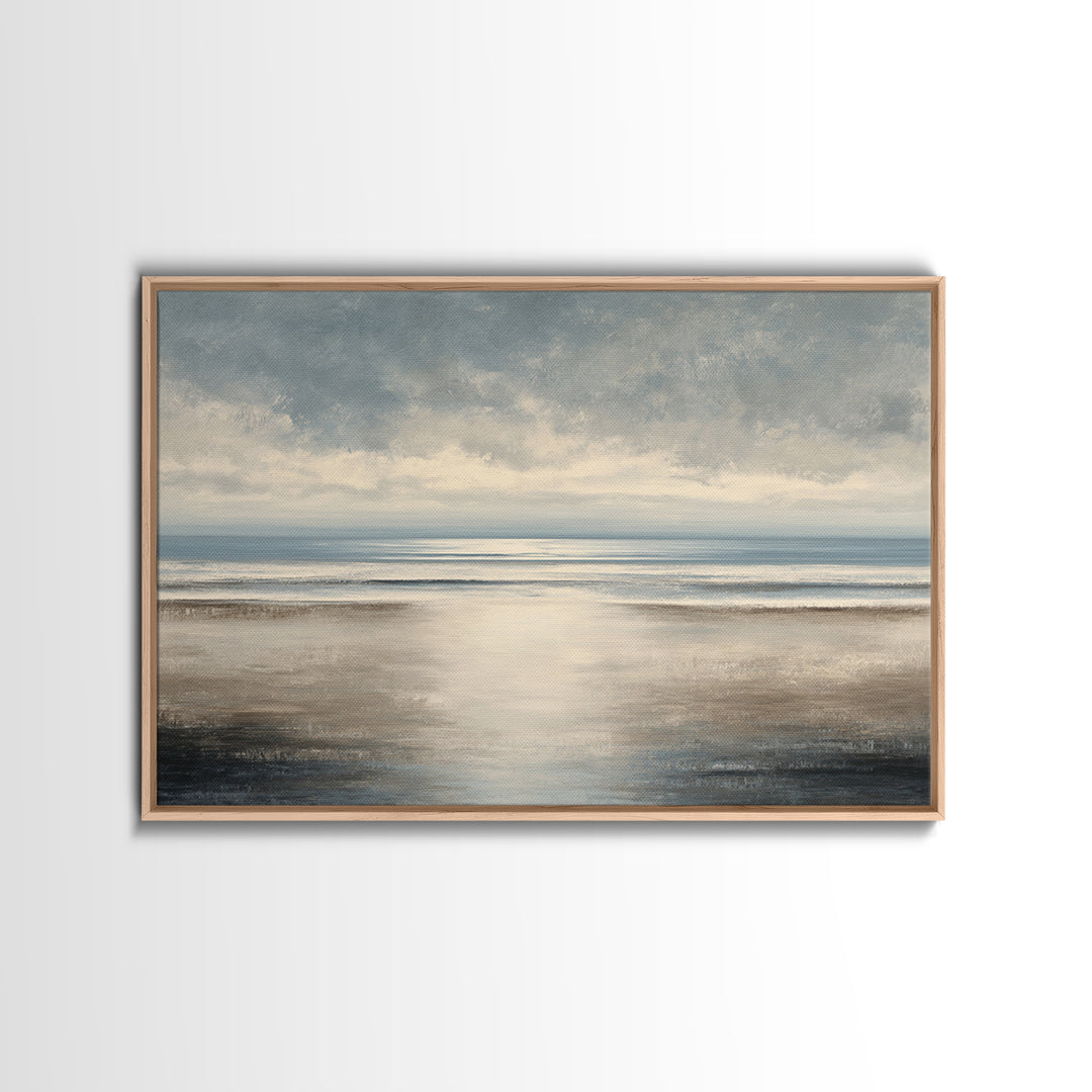 Calm Ocean Horizon for Stress Relief Framed Canvas Print, Office Art, Neutral Decor, Office Decor, Fine Art, Focus, Wall Art, OFF-3x2-39