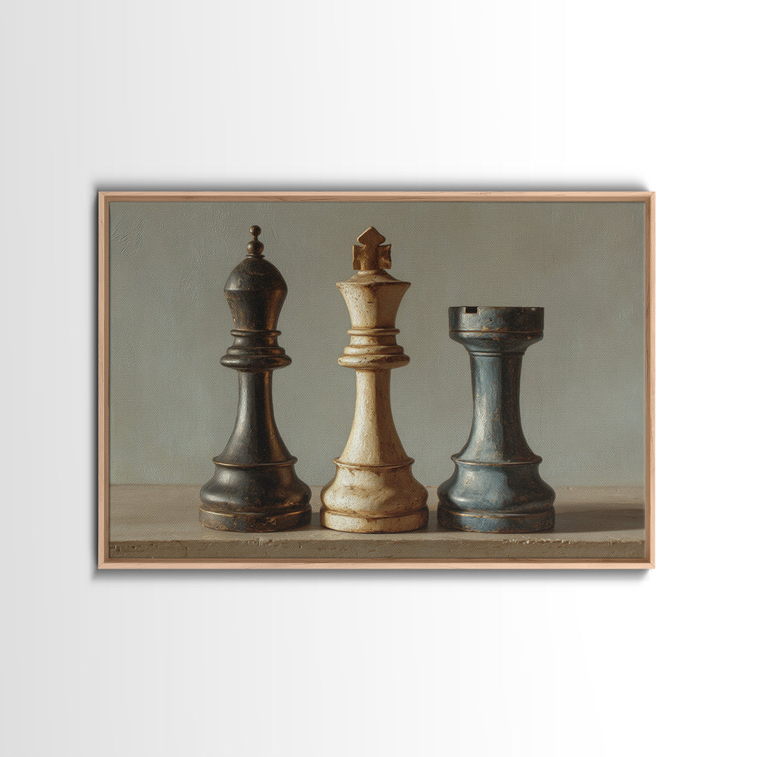 Minimal Chess Piece Still Life Framed Canvas Print, Office Art, Abstract Wall Art, Office Decor, Watercolor Art, Focus, OFF-3x2-65