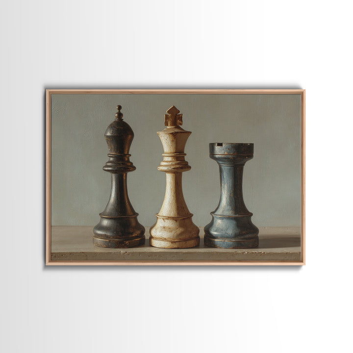 Minimal Chess Piece Still Life Framed Canvas Print, Office Art, Abstract Wall Art, Office Decor, Watercolor Art, Focus, OFF-3x2-65