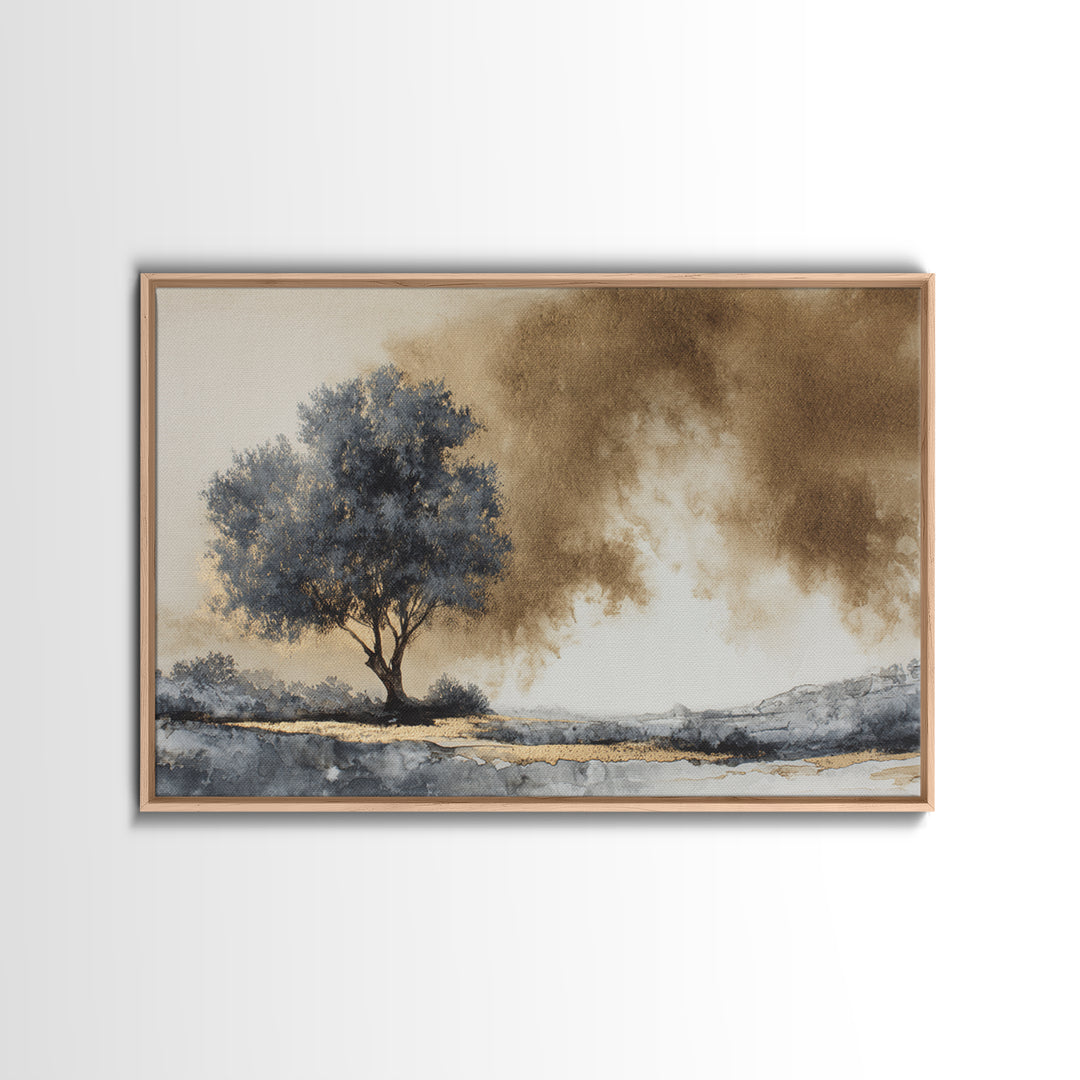 Ink Wash Tree Symbolizing Stability Canvas Print, Office Art, Art Deco, Office Decor, Fine Art, Focus, Bedroom Wall Art, OFF-3x2-66