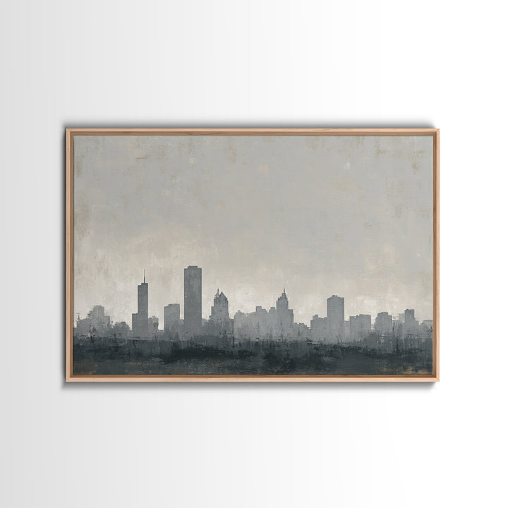 Black and White City Skyline Silhouette Framed Canvas Print, Office Art, Canvas Wall Art, Office Decor, Fine Art, Focus, OFF-3x2-9