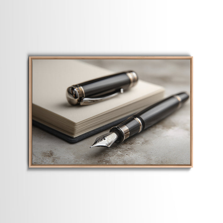 Fountain Pen and Notebook Still Life Without Canvas Print, Office Art, Living Room Decor, Office Decor, Fine Art, Focus, OFF-3x2-98