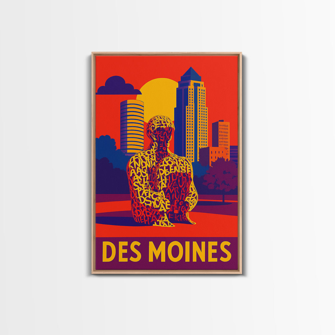 Des Moines Travel Poster, Framed Canvas Print, High Contrast City Poster, Des Moines Poster Print, Travel Poster Art, City Travel Prints