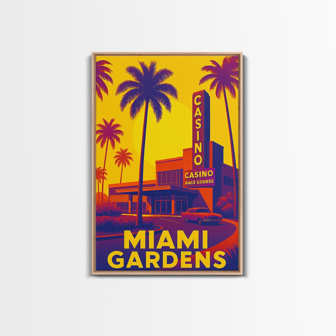 Miami Gardens Travel Poster, Framed Canvas Print, Vibrant Retro Travel ...