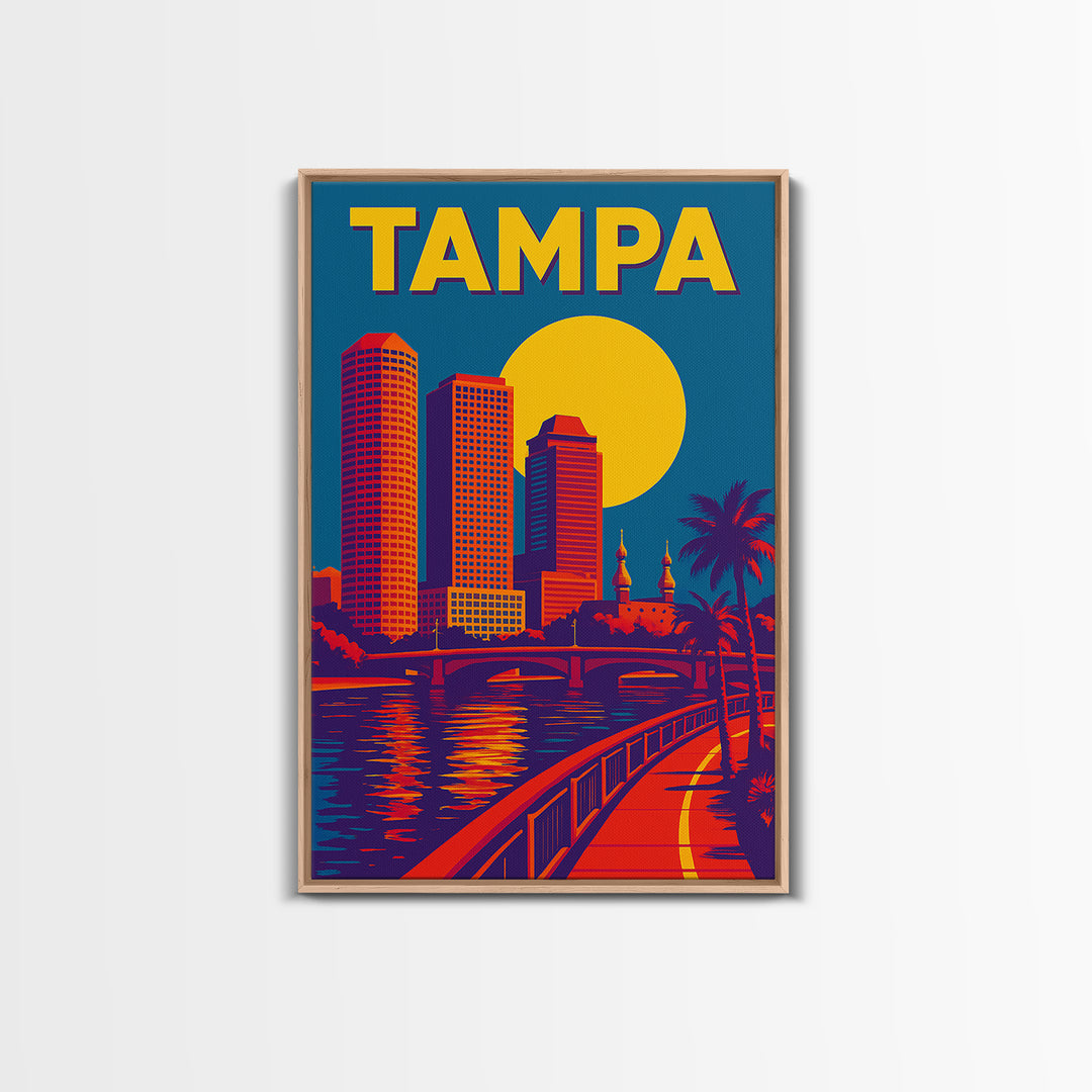 Tampa Florida Travel Poster, Framed Canvas Print, Colorful Graphic Wall Art, Tampa Poster Print, Mid Century Wall Art, Travel Art Print