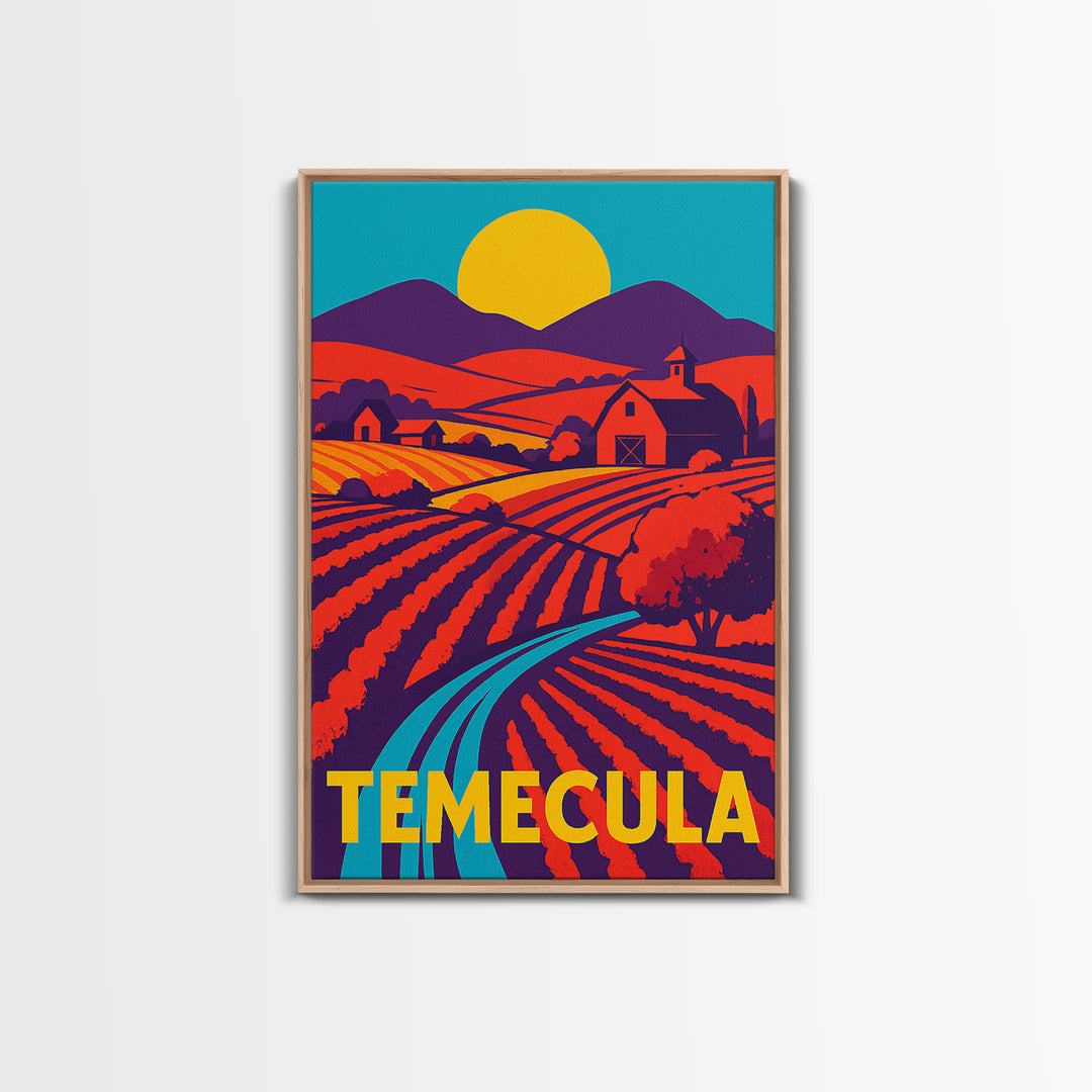 Temecula California Travel Poster, Canvas Print, Vibrant Retro Travel Art, Temecula Poster Print, Modern Wall Decor, Mid Century Wall Art