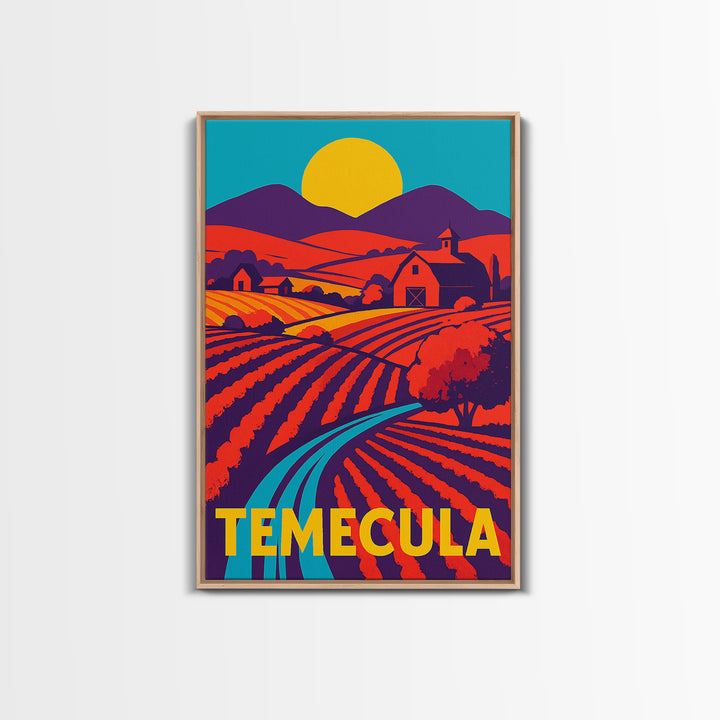 Temecula California Travel Poster, Canvas Print, Vibrant Retro Travel Art, Temecula Poster Print, Modern Wall Decor, Mid Century Wall Art