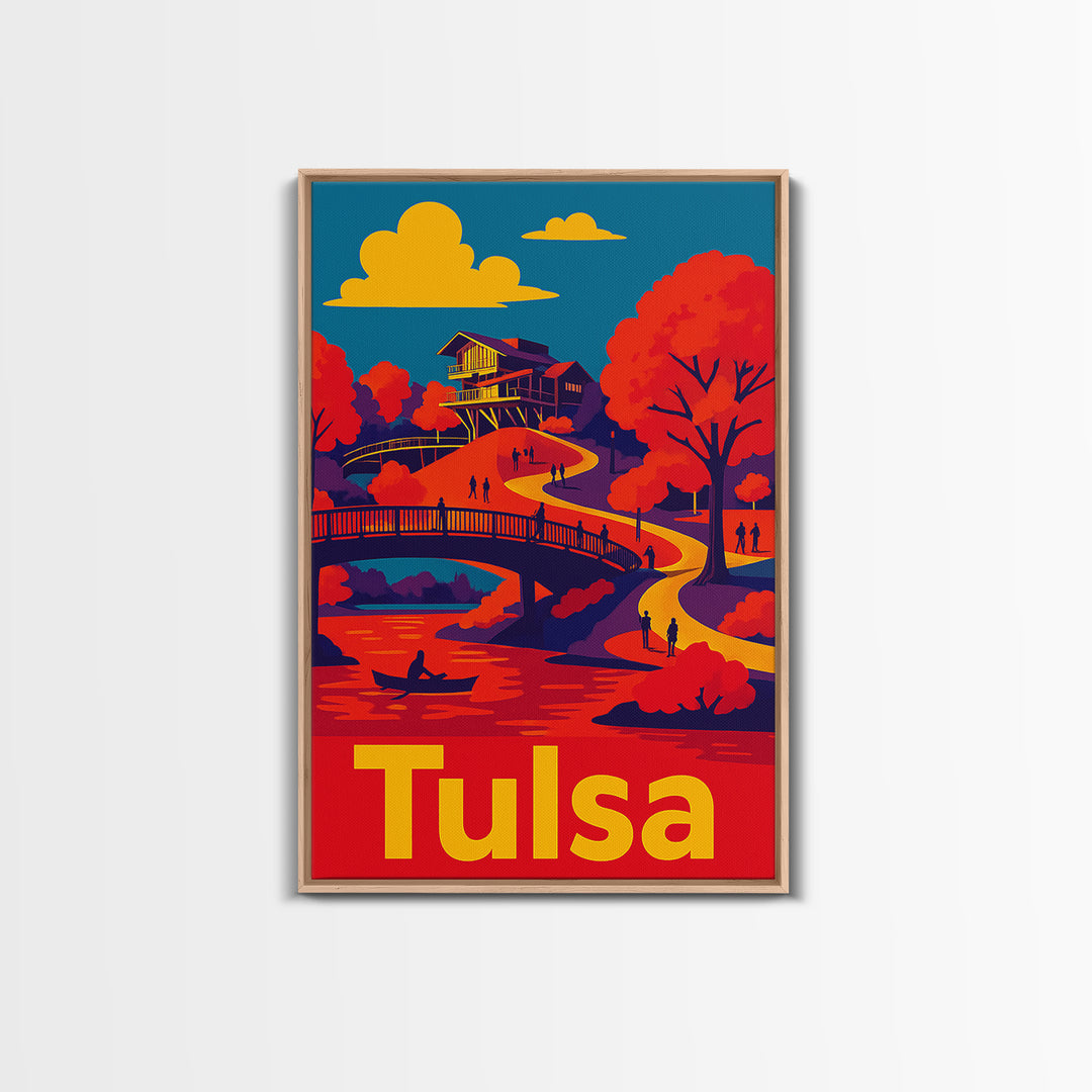 Tulsa Travel Poster, Canvas Print, Vibrant Retro Travel Art, Tulsa Art Print, Mid Century Wall Art, Gift For Travelers, Eclectic Wall Decor