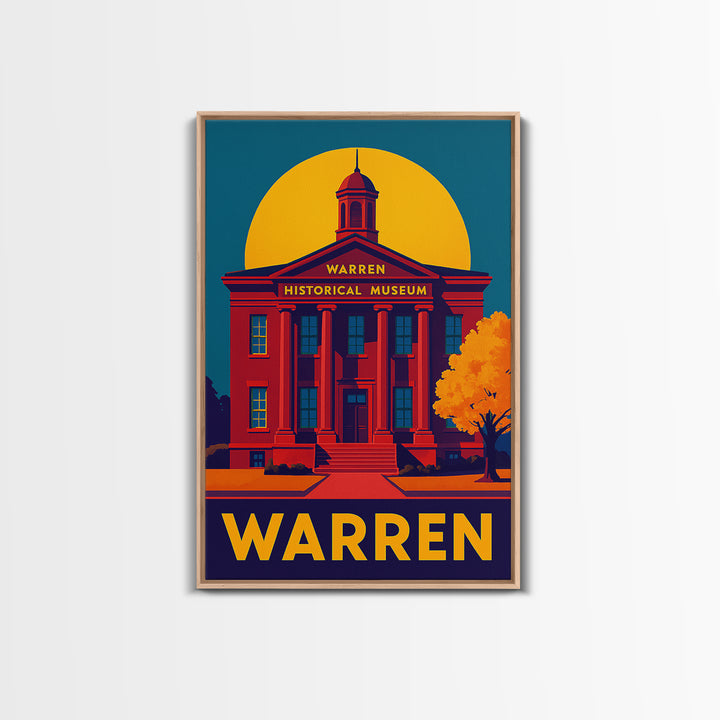 Warren Travel Poster, Framed Canvas Print, Bold Pop Art Poster, Warren Travel Art, City Art Print, Watercolor Skyline Art, City Illustration