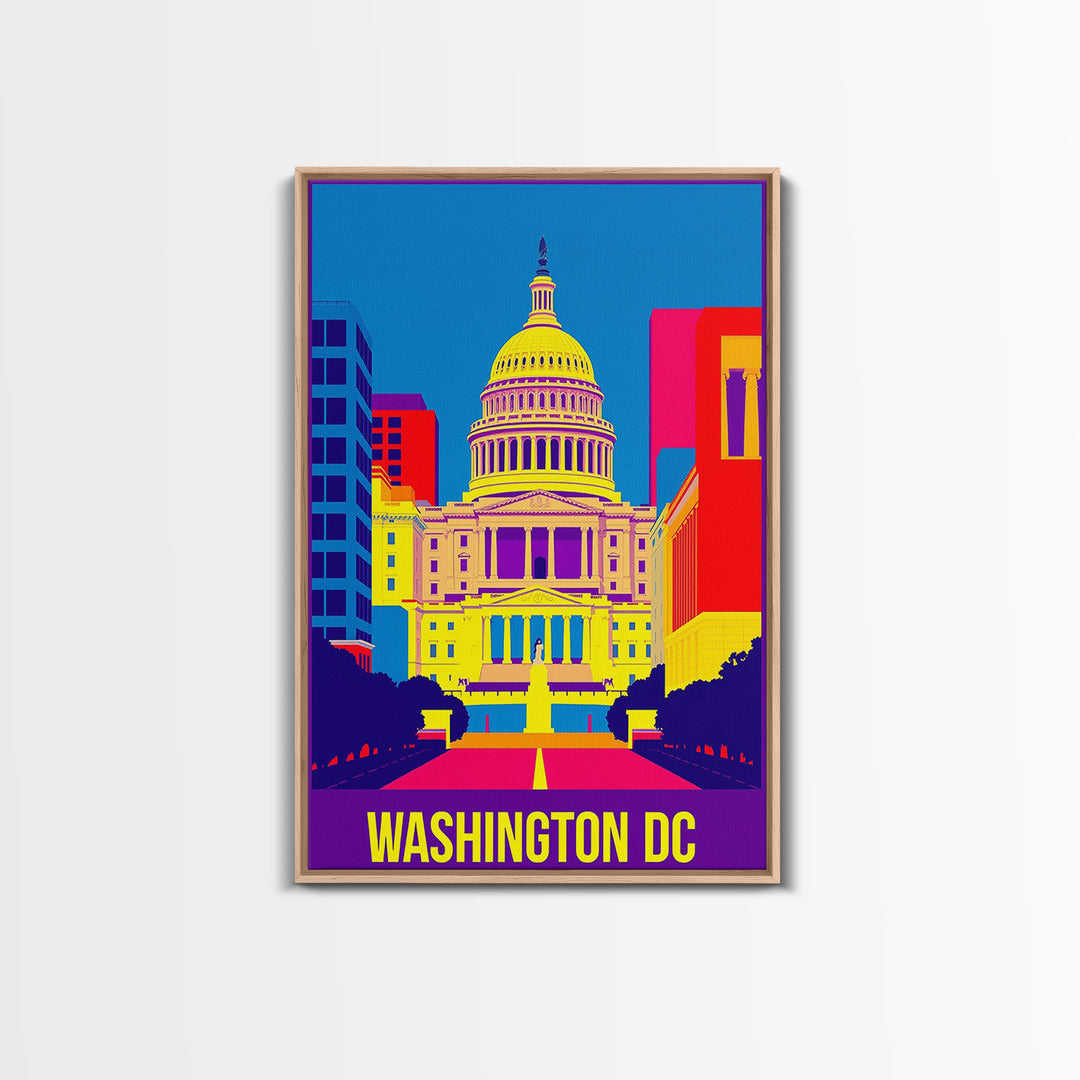 Washington Travel Poster, Framed Canvas Print, Colorful Graphic Wall Art, Washington City Art, Living Room Wall Art, Travel Wall Art