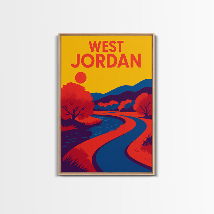 West Jordan Travel Poster, Framed Canvas Print, Bold Pop Art Poster, West Jordan Travel Art, Eclectic Wall Decor, City Illustration