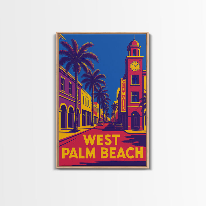West Palm Beach Travel Poster, Framed Canvas Print, Colorful Graphic Wall Art, West Palm Beach Wall Art, Gift For Travelers, Travel Print