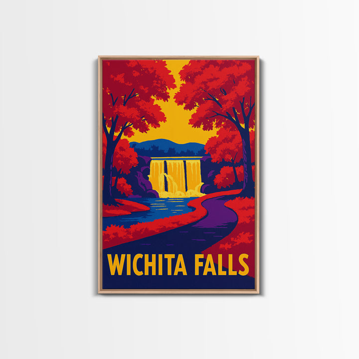 Wichita Falls Travel Poster, Framed Canvas Print, Vibrant Retro Travel Art, Wichita Falls Poster Print, Travel Wall Art, Retro Travel Print