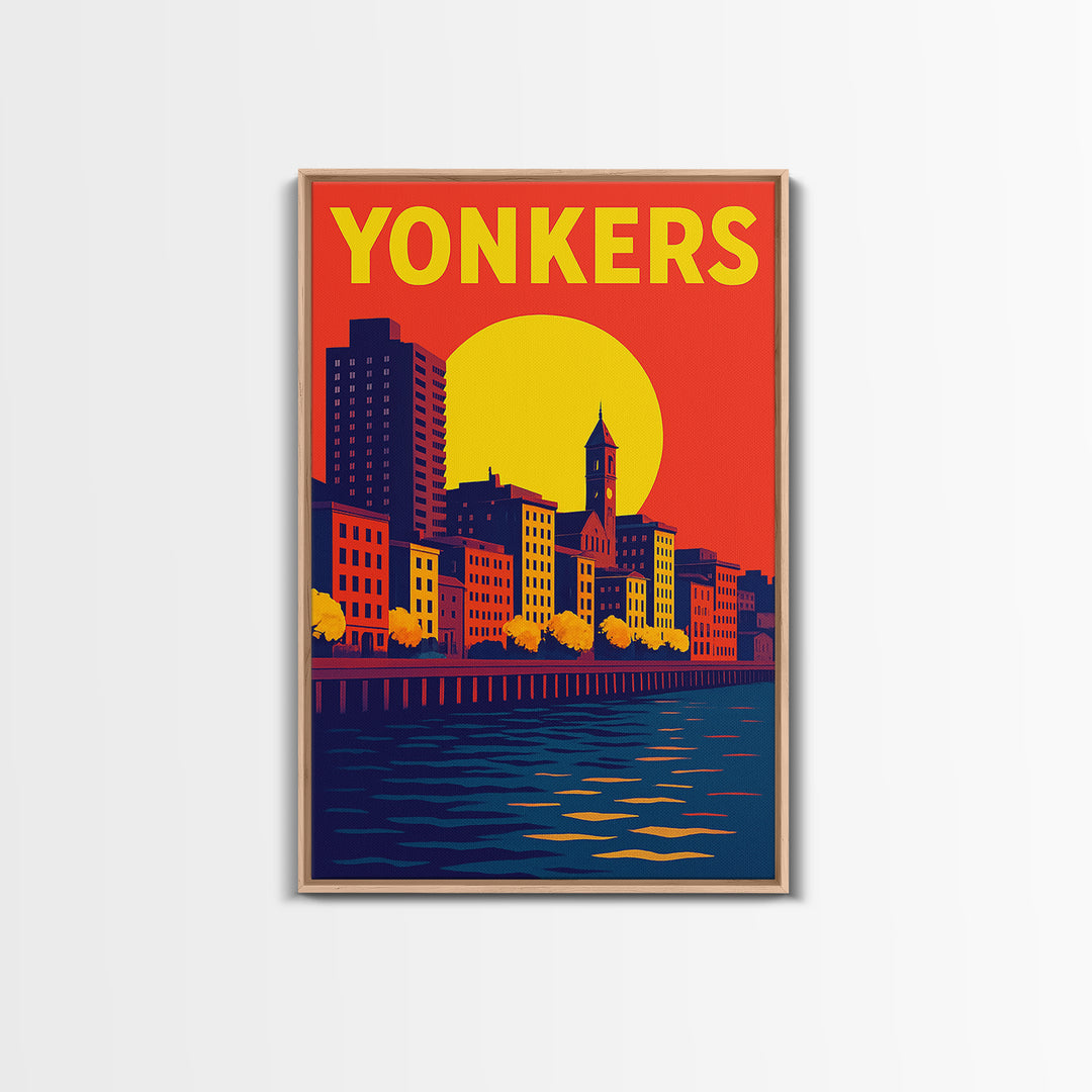 Yonkers Travel Poster, Canvas Print, Vibrant Retro Travel Art, Yonkers City Art, Watercolor Skyline Art, Office Decor, Retro Travel Print