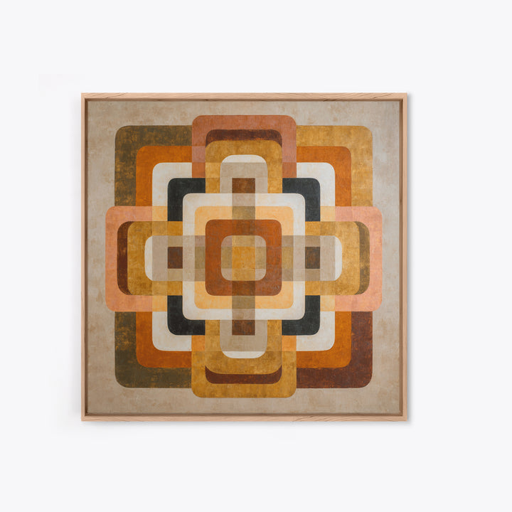 Warm Geometric Tile Pattern Framed Canvas Print, Patio Art, Lake House Decor, Patio Decor, Abstract Art, Outdoor, Boho Decor, PAT-1x1-24