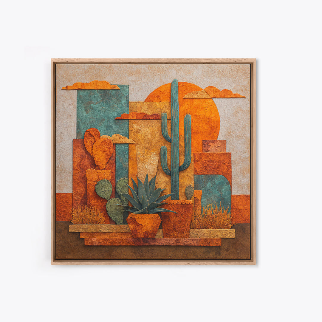 Cactus and Agave Framed Canvas Print, Patio Art, Garden Decor, Patio Decor, Oil Painting, Outdoor, Beach Art, Beach House Decor, PAT-1x1-28