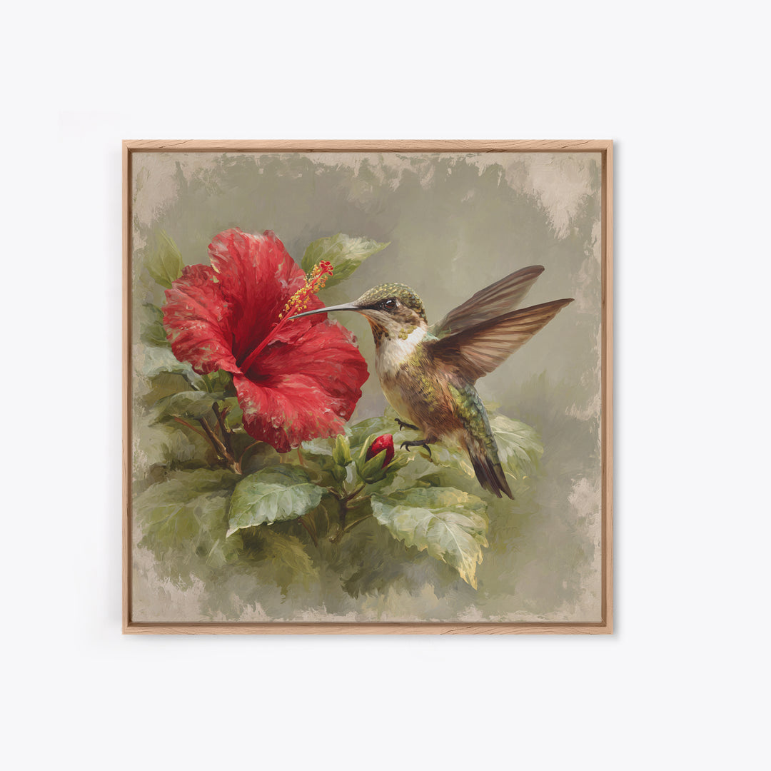 Hummingbird Visiting Bright Hibiscus Canvas Print, Patio Art, Western Decor, Patio Decor, Abstract Art, Outdoor, Floral Art, PAT-1x1-3
