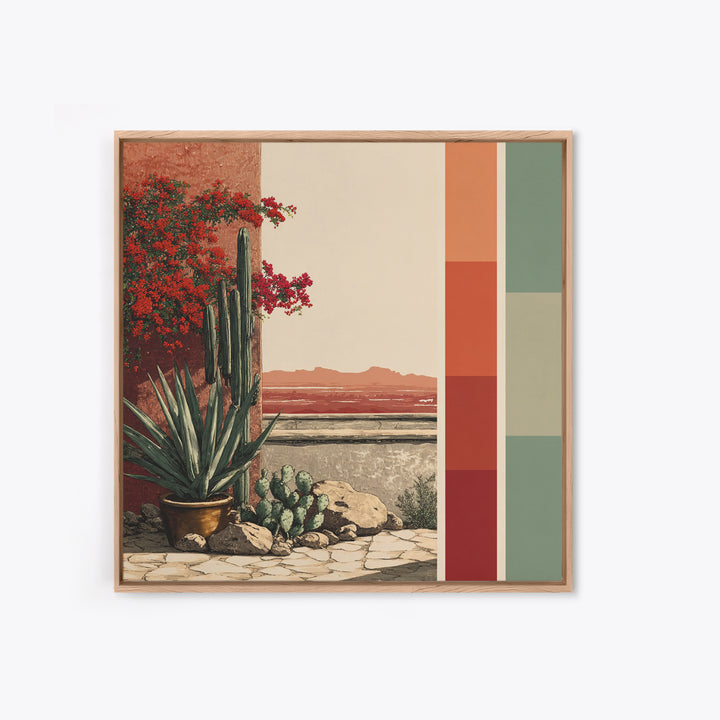 Desert Patio Agave and Bougainvillea Framed Canvas Print, Patio Art, Gallery Decor, Patio Decor, Oil Painting, Outdoor, PAT-1x1-41
