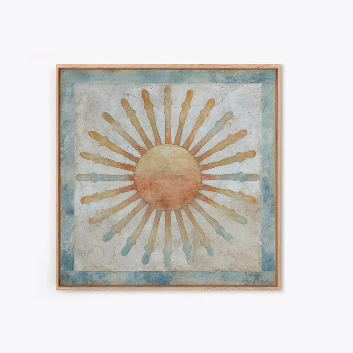 Sun Motif with Warm Terracotta Rays Framed Canvas Print, Patio Art, Floral Art, Patio Decor, Abstract Art, Outdoor, PAT-1x1-42