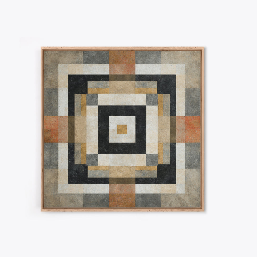 Warm Geometric Tile Pattern Framed Canvas Print, Patio Art, Wall Decor, Patio Decor, Fine Art, Outdoor, Coastal Decor, PAT-1x1-48