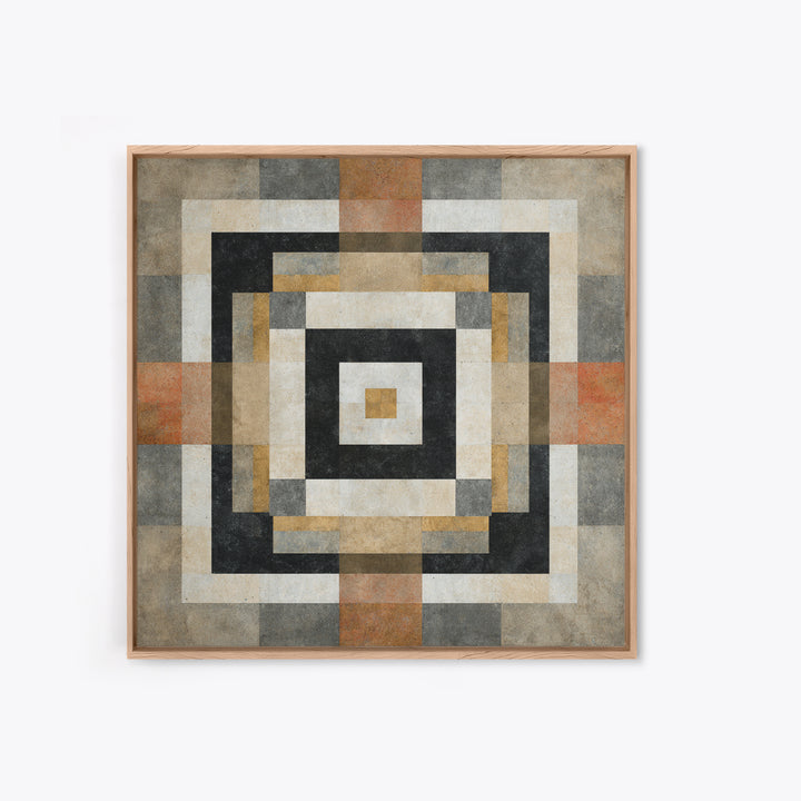 Warm Geometric Tile Pattern Framed Canvas Print, Patio Art, Wall Decor, Patio Decor, Fine Art, Outdoor, Coastal Decor, PAT-1x1-48