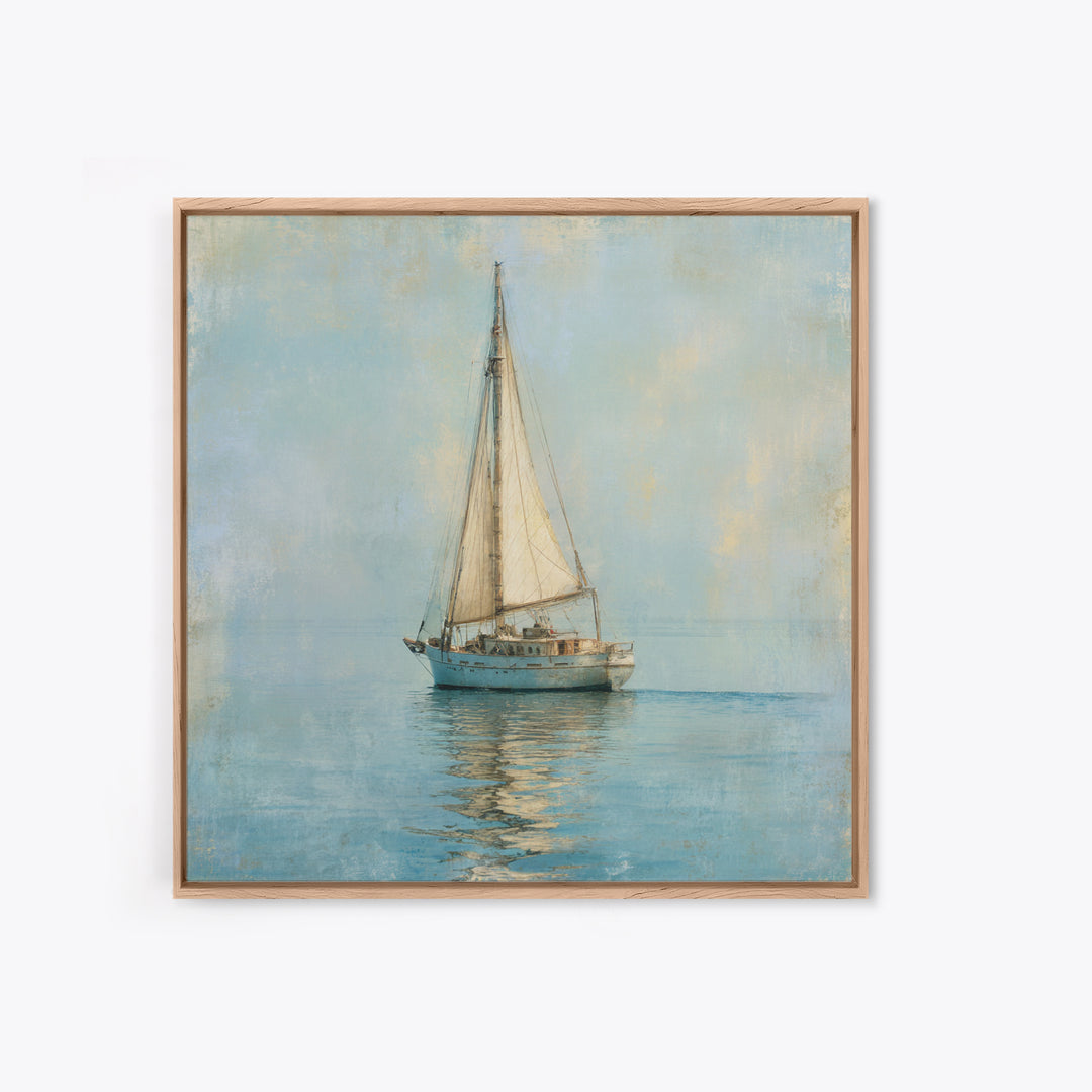 Sailboat on a Breezy Summer Horizon Framed Canvas Print, Patio Art, Patio, Patio Decor, Oil Painting, Outdoor, Minimalist Decor, PAT-1x1-63