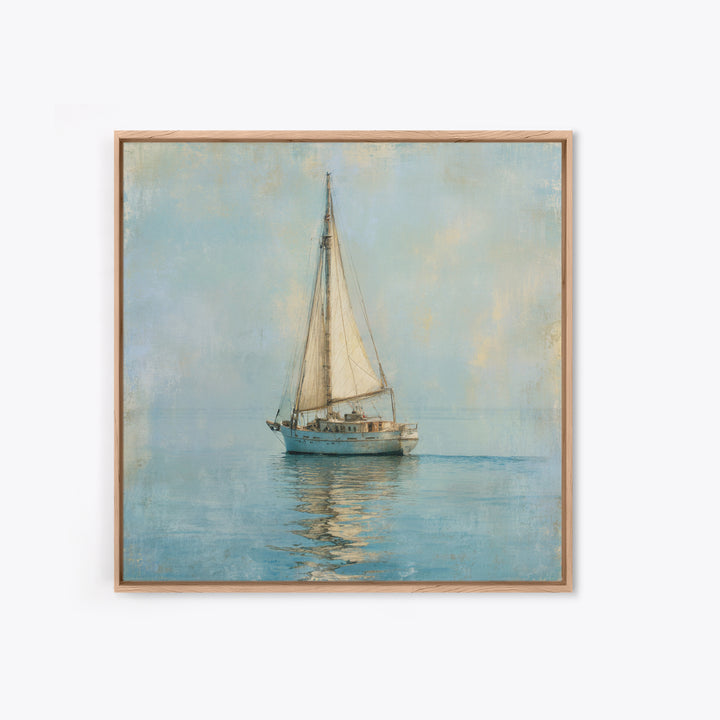 Sailboat on a Breezy Summer Horizon Framed Canvas Print, Patio Art, Patio, Patio Decor, Oil Painting, Outdoor, Minimalist Decor, PAT-1x1-63