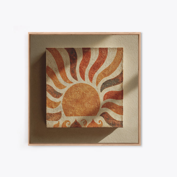 Sun Motif with Warm Terracotta Rays Framed Canvas Print, Patio Art, Floral Art, Patio Decor, Abstract Art, Outdoor, PAT-1x1-66