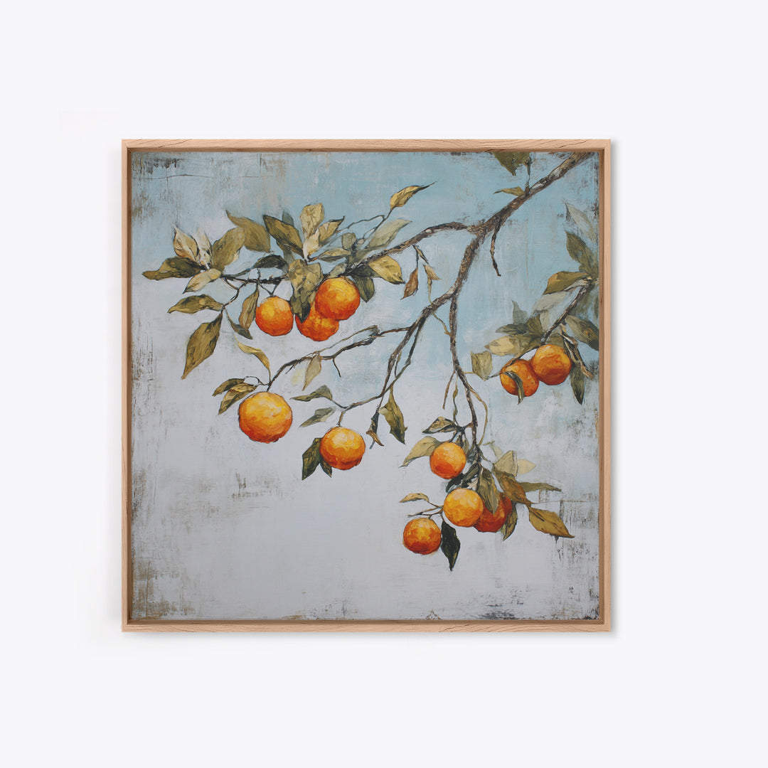 Orange Tree Branch Framed Canvas Print, Patio Art, Lake House Decor, Patio Decor, Oil Painting, Outdoor, Boho Decor, PAT-1x1-70