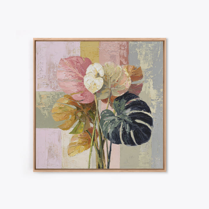 Bold Botanical Monstera Leaf Composition Framed Canvas Print, Patio Art, Gallery Decor, Patio Decor, Fine Art, Outdoor, PAT-1x1-78