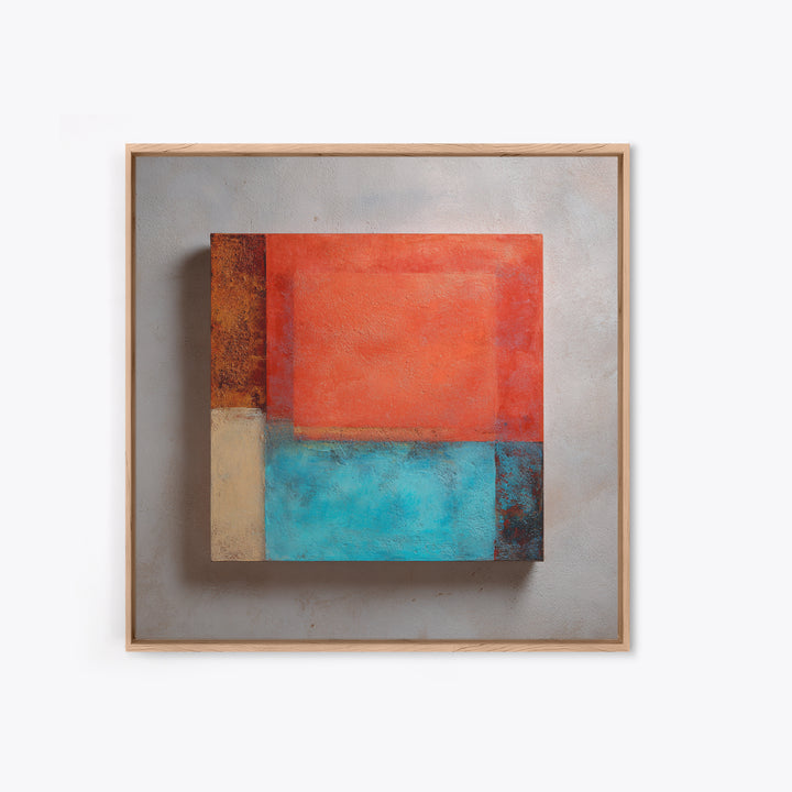 Bright Coral and Turquoise Abstract for Outdoors Framed Canvas Print, Patio Art, Mixed Media Art, Patio Decor, Outdoor, PAT-1x1-84