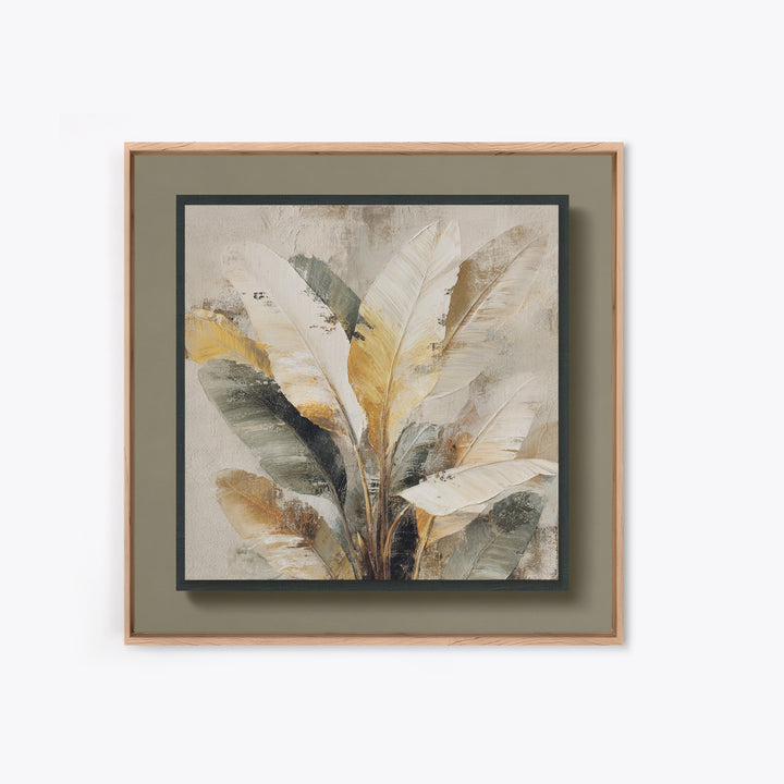 Banana Leaves with Rain Drop Details Framed Canvas Print, Patio Art, Textured Painting, Patio Decor, Fine Art, Outdoor, PAT-1x1-88