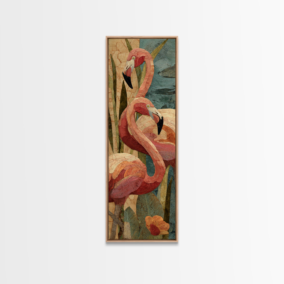 Flamingo Pair Beside Shallow Water Canvas Print, Patio Art, Floral Art, Patio Decor, Fine Art, Outdoor, Statement Artwork, PAT-1x3-22