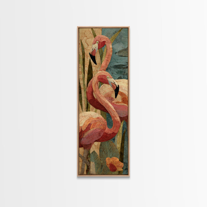 Flamingo Pair Beside Shallow Water Canvas Print, Patio Art, Floral Art, Patio Decor, Fine Art, Outdoor, Statement Artwork, PAT-1x3-22
