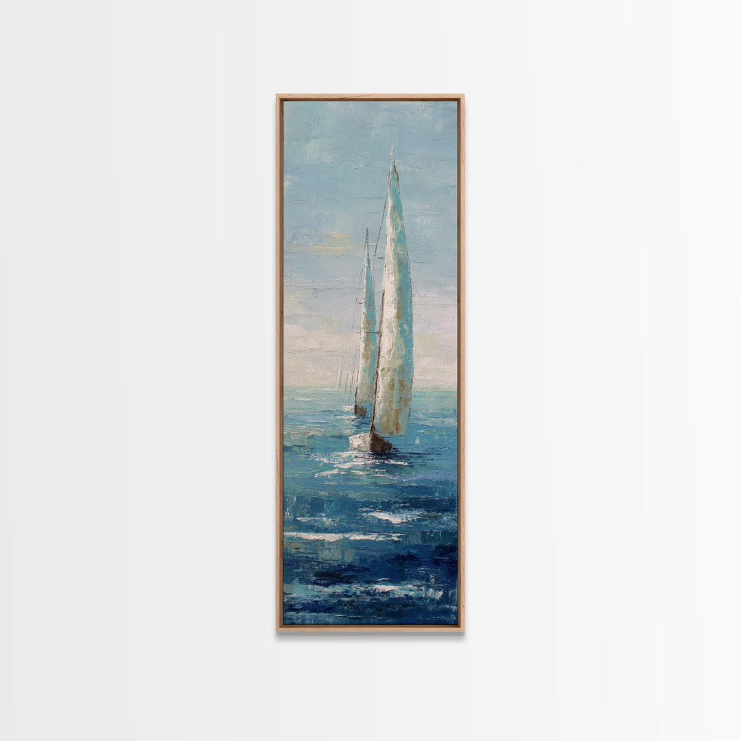 Sailboat on a Breezy Summer Horizon Framed Canvas Print, Patio Art, Minimalist Decor, Patio Decor, Fine Art, Outdoor, PAT-1x3-3