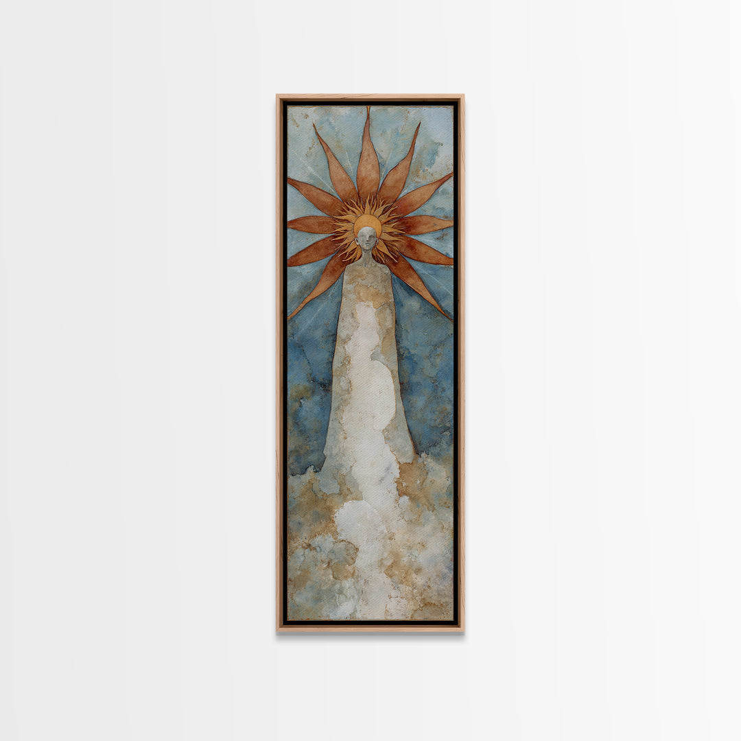 Sun Motif with Warm Terracotta Rays Framed Canvas Print, Patio Art, Patio Cushions, Patio Decor, Oil Painting, Outdoor, PAT-1x3-30