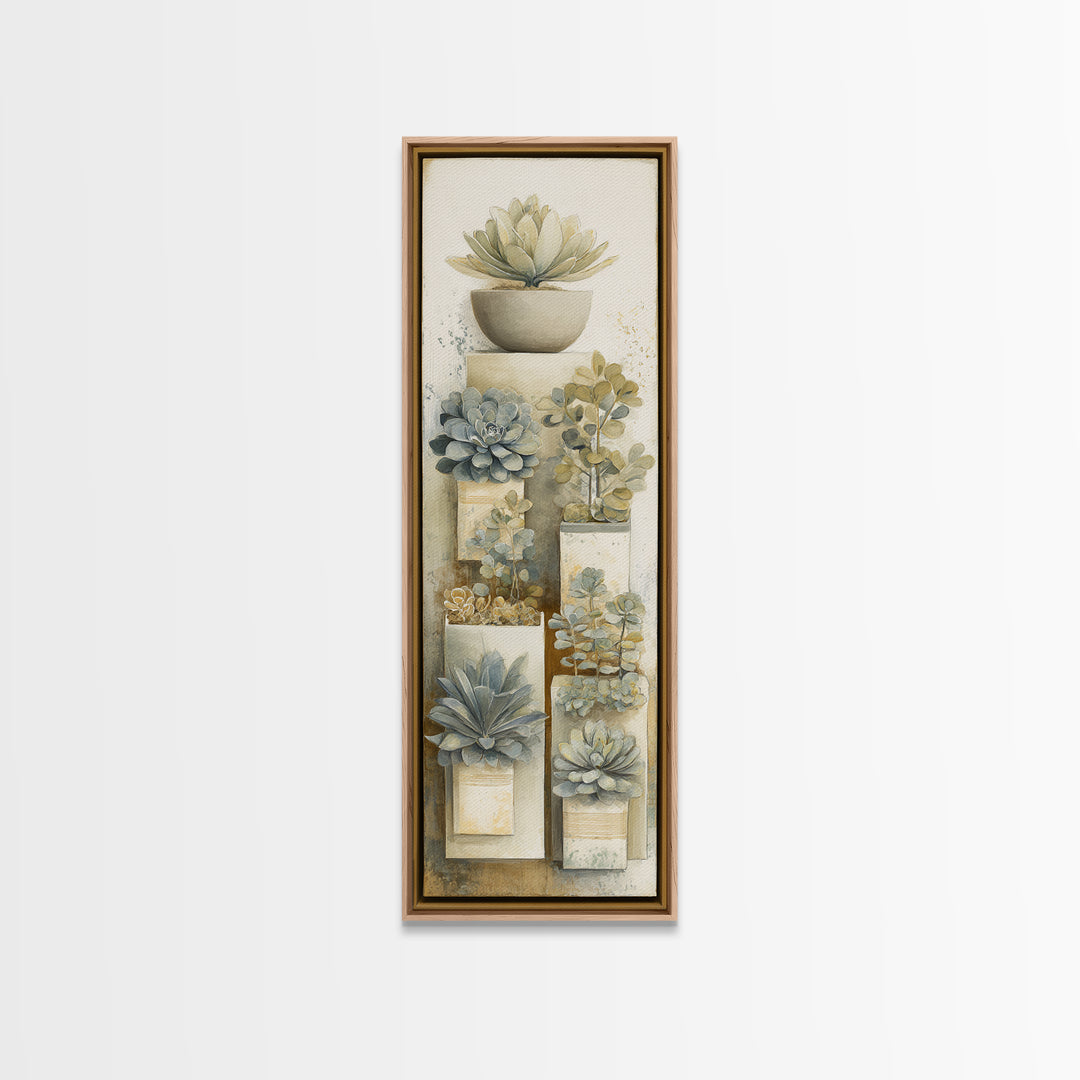 Succulent Collection in Ceramic Planters Canvas Print, Patio Art, Yard Art, Patio Decor, Fine Art, Outdoor, Lake House Decor, PAT-1x3-33