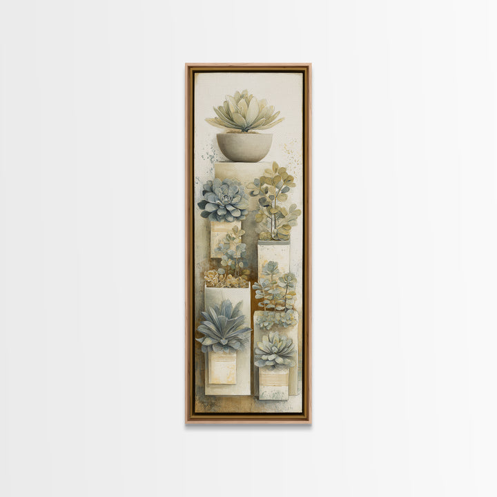 Succulent Collection in Ceramic Planters Canvas Print, Patio Art, Yard Art, Patio Decor, Fine Art, Outdoor, Lake House Decor, PAT-1x3-33