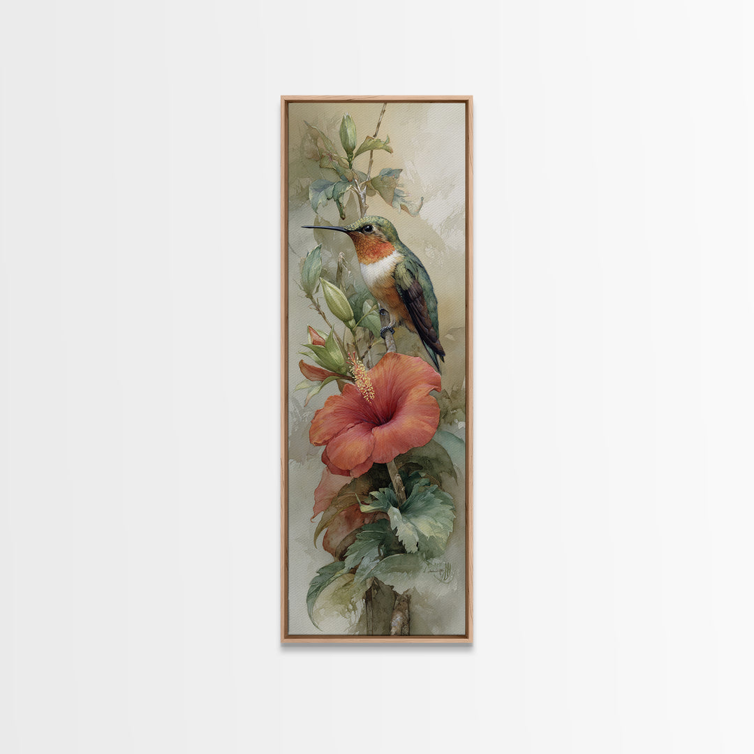 Hummingbird Visiting Bright Hibiscus Canvas Print, Patio Art, Garden Decor, Patio Decor, Fine Art, Outdoor, Beach Art, PAT-1x3-39