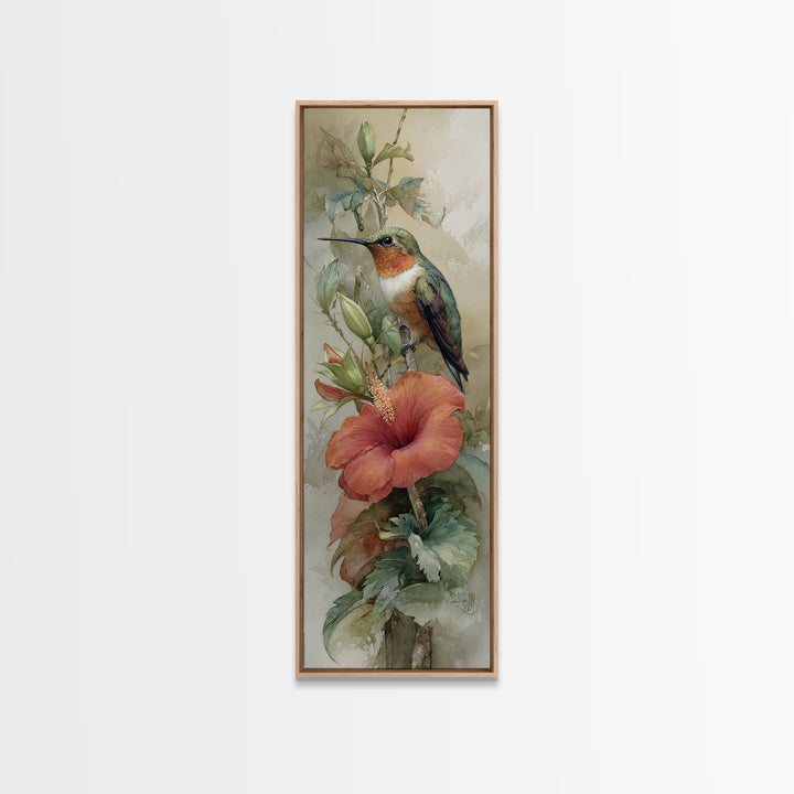 Hummingbird Visiting Bright Hibiscus Canvas Print, Patio Art, Garden Decor, Patio Decor, Fine Art, Outdoor, Beach Art, PAT-1x3-39