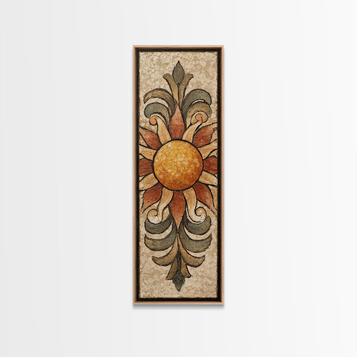 Sun Motif with Warm Terracotta Rays Framed Canvas Print, Patio Art, Patio Cushions, Patio Decor, Oil Painting, Outdoor, PAT-1x3-54