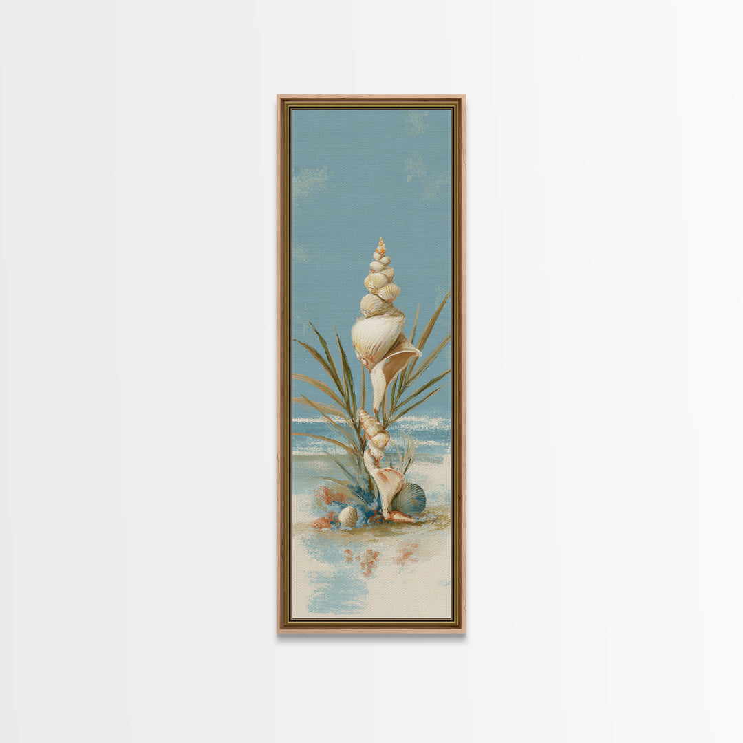 Beachy Shell and Palm Arrangement Canvas Print, Patio Art, Yard Art, Patio Decor, Oil Painting, Outdoor, Lake House Decor, PAT-1x3-55